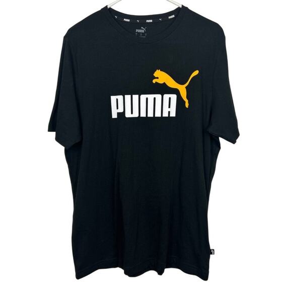 Puma Mens Black Logo T-Shirt Large Cotton Casual Athletic Wear Short Sleeve Crew - Picture 2 of 6
